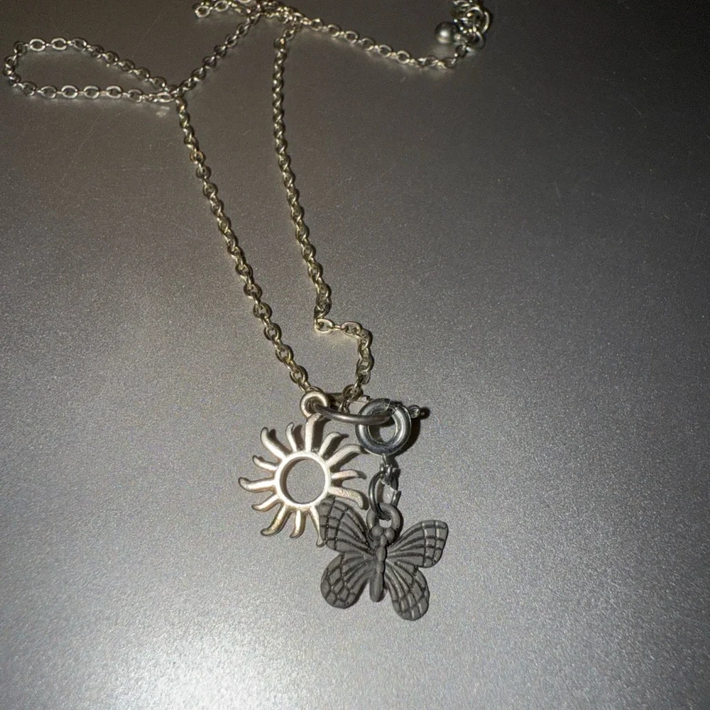 Silver Sun and Butterfly Necklace